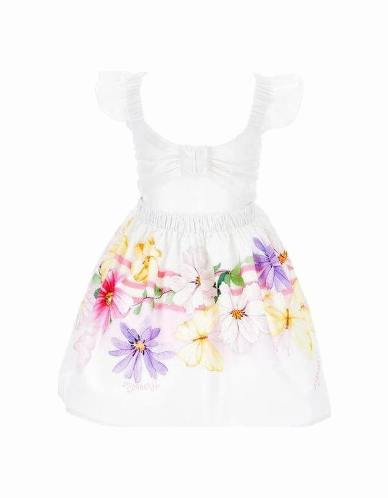 Girls White Flower Cotton Dress