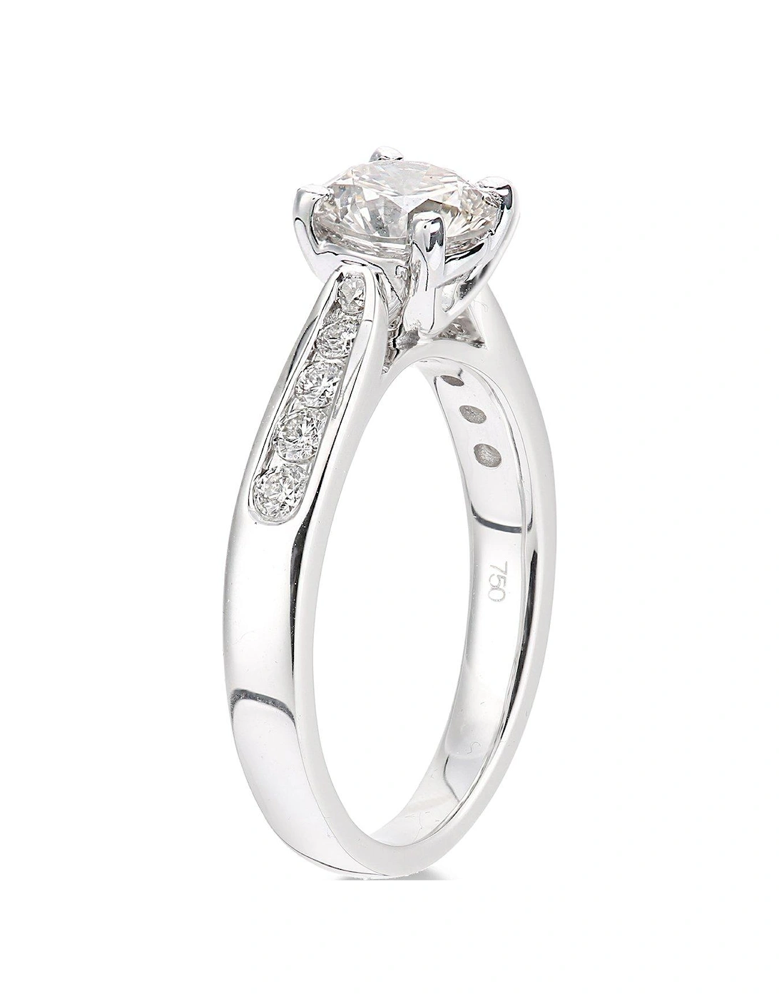 18ct White Gold Claw Set 70 Point Diamond Ring with Diamond Set Shoulders