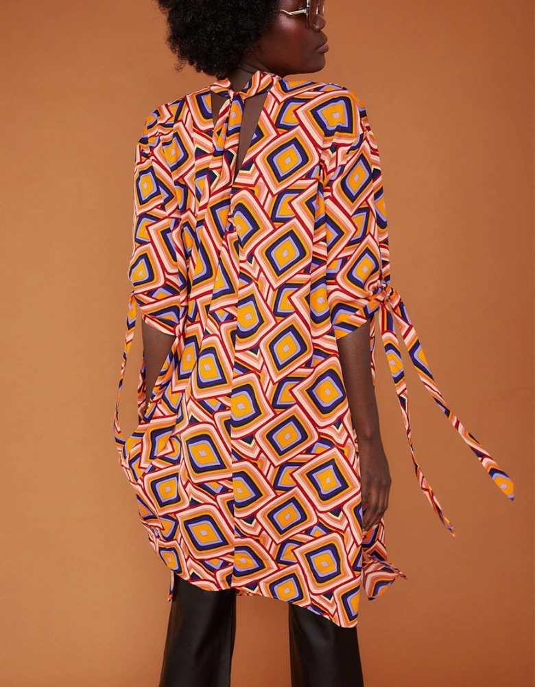 Silk Blend Geometric Midi Dress