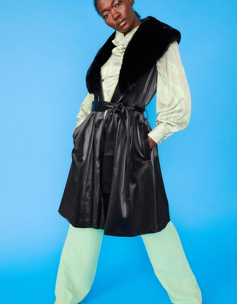 Banana Peel Midi Gilet | Waistcoat Faux Fur Collar