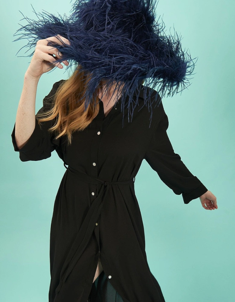 Navy Ostrich Feather Flapper Oversized Hat