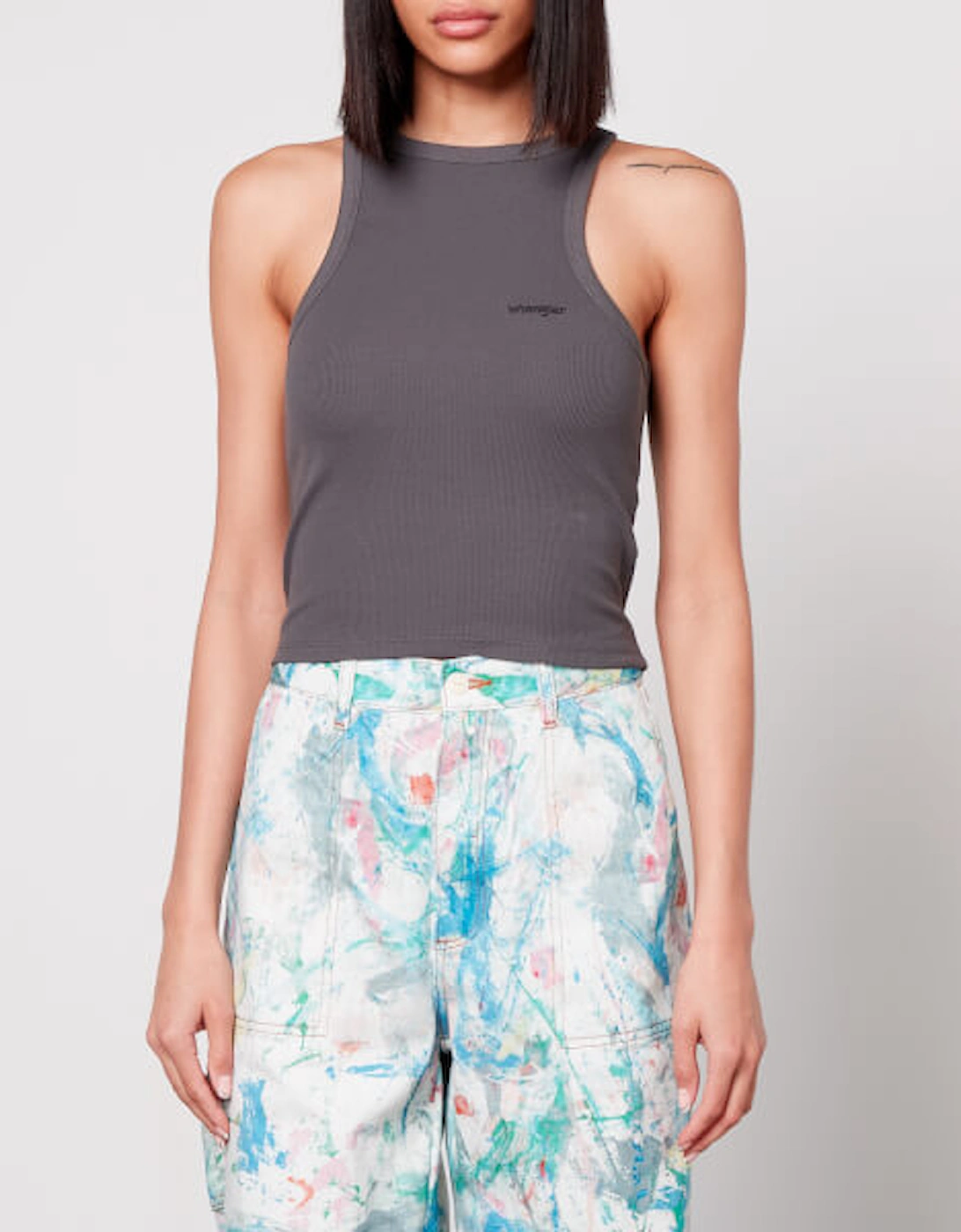 Cotton-Stretch Ribbed Cropped Tank Top, 2 of 1