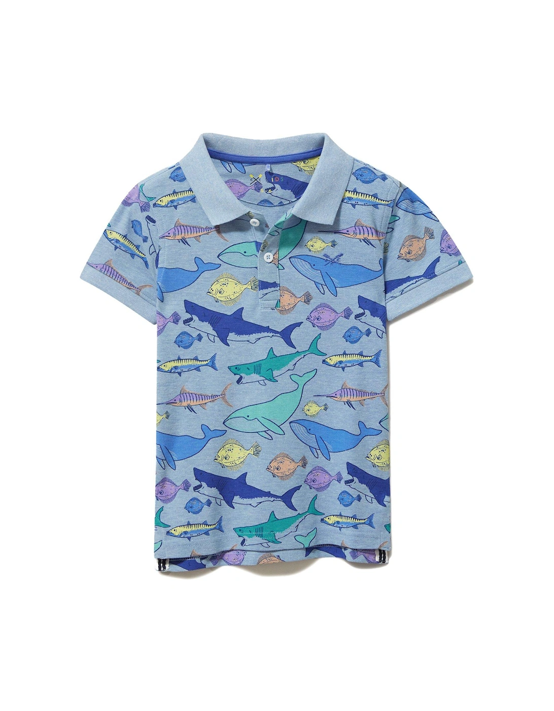 Fish Print Short Sleeve Polo Shirt - Blue, 2 of 1