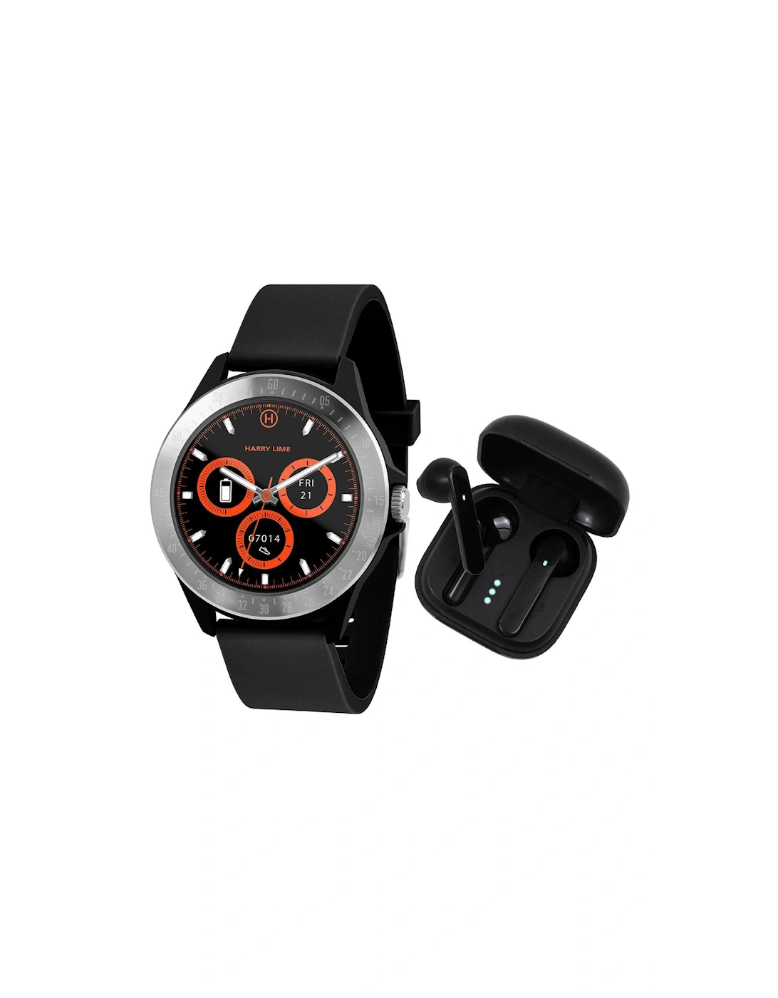 Fashion Smart Watch in Black Featuring Black True Wireless Stereo Earbuds in Charging Case HA07-2001-TWS, 3 of 2