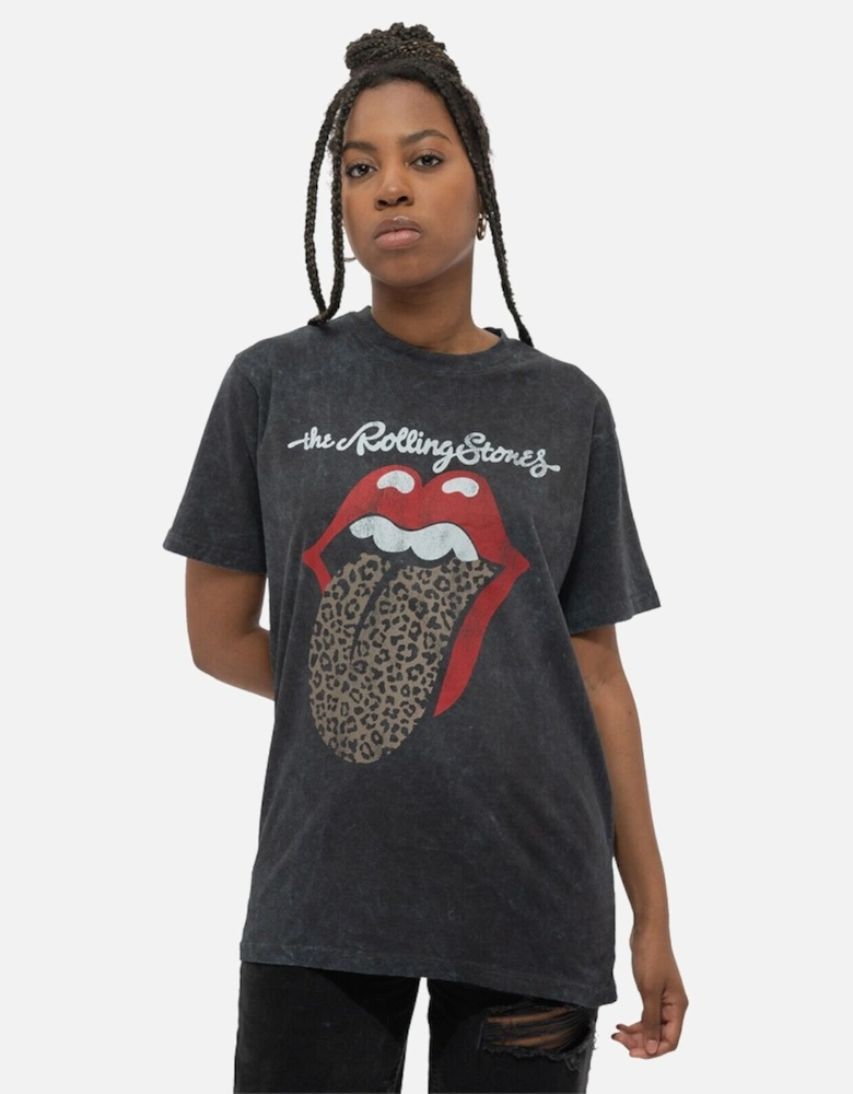 Unisex Adult Leopard Tongue Acid Wash T-Shirt
