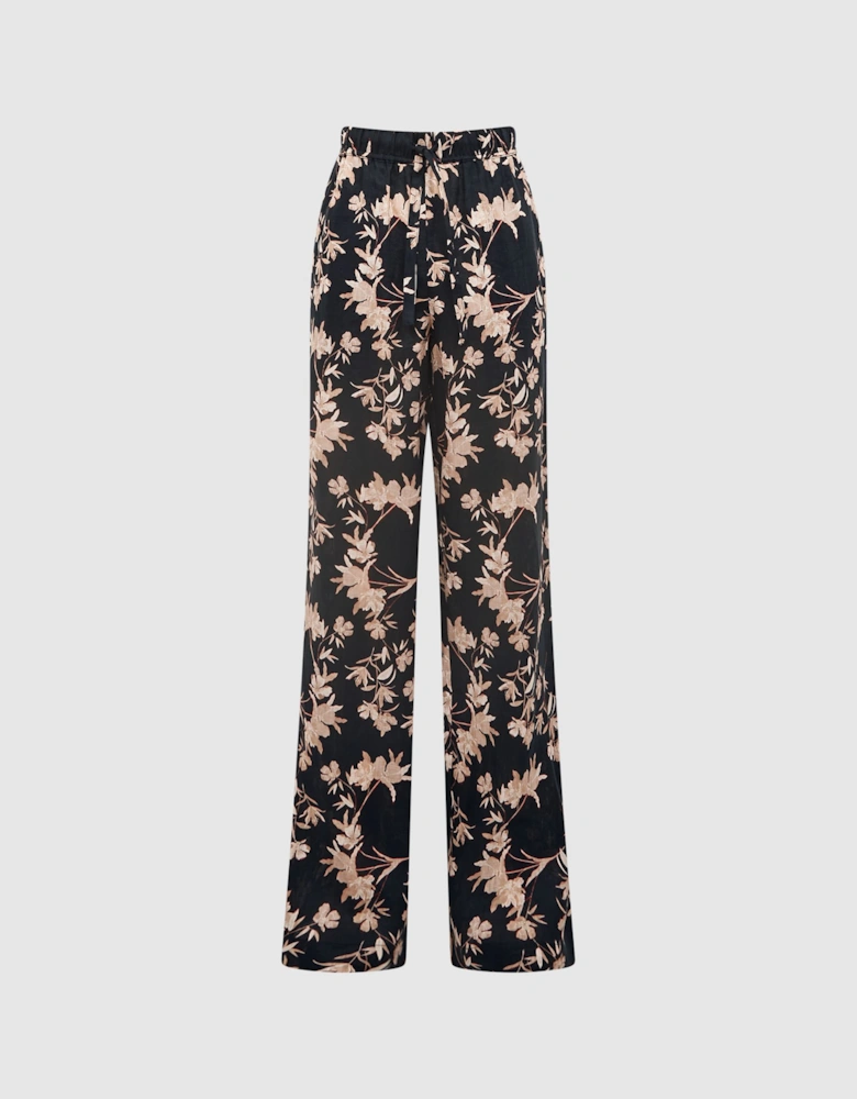 Printed Wide Leg Linen Trousers