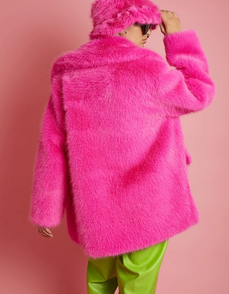Faux Fur Fuchsia Pink Midi Coat