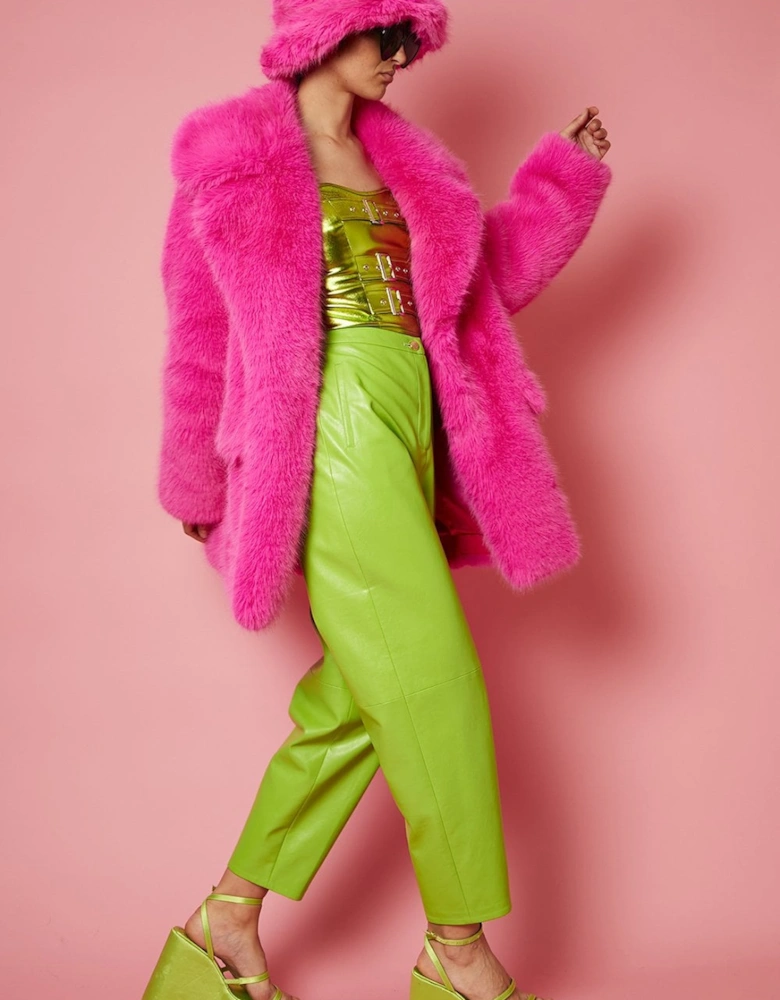 Faux Fur Fuchsia Pink Midi Coat
