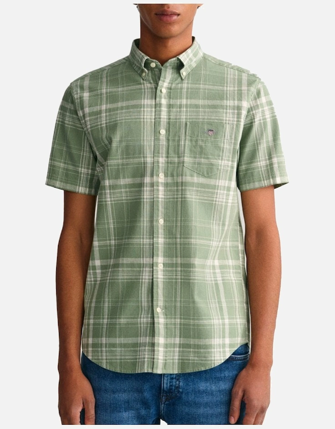 Mens Regular Cotton Check Shirt Kalamata Green, 5 of 4