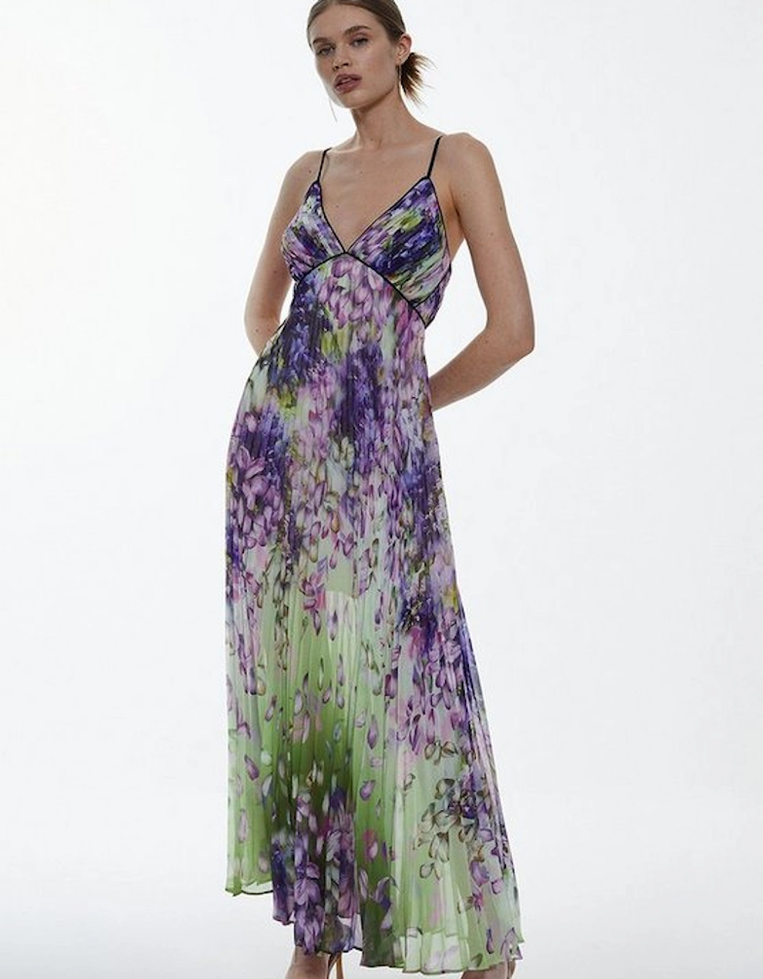 Cascading Floral Strappy Pleated Maxi Dress, 5 of 4