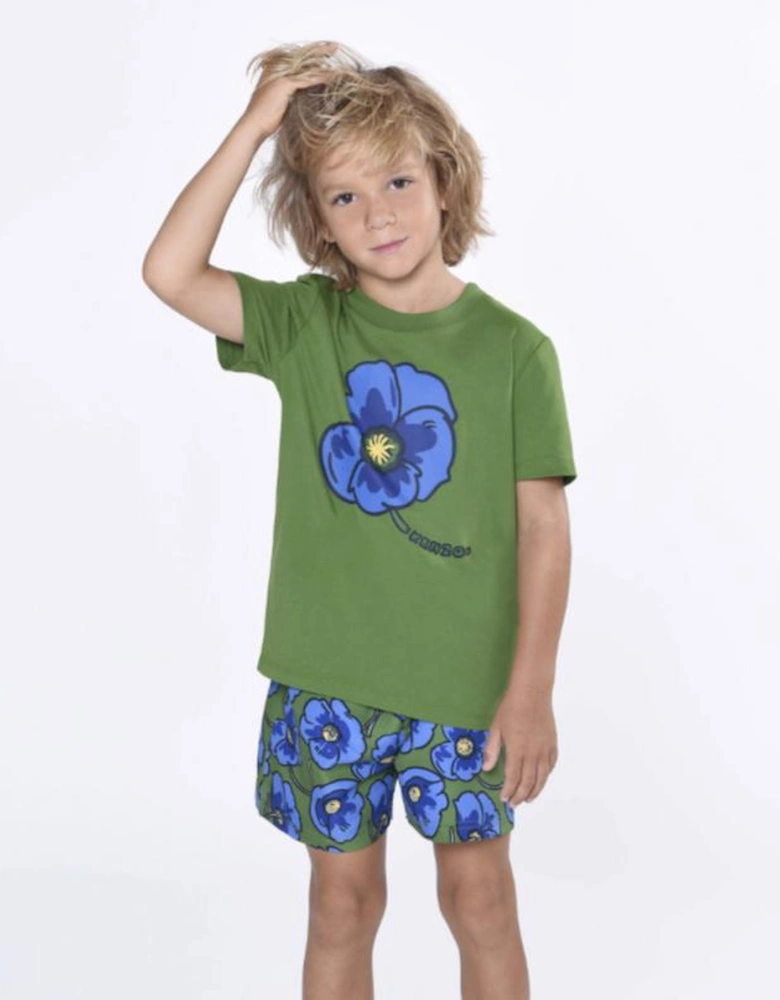 Boys Green Flower Swim Shorts