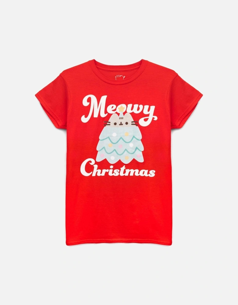Womens/Ladies Meowy Christmas T-Shirt