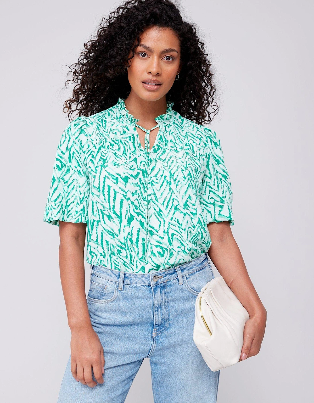 Short Sleeve Zebra Puff Sleeve Blouse, 3 of 2