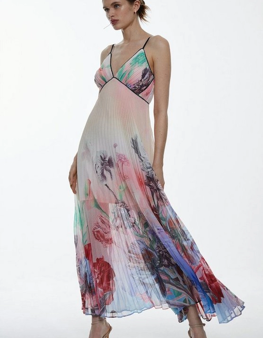 Strappy Pleated Floral Printed Woven Maxi Dress, 5 of 4