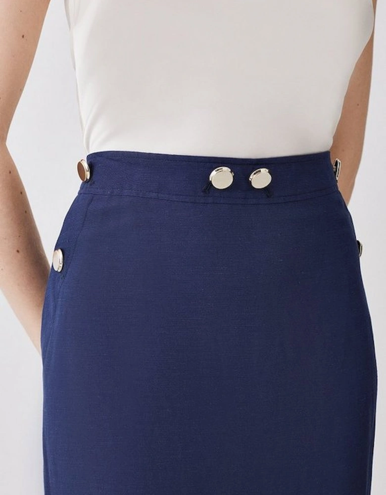Linen Nautical Button Detail Midi Skirt