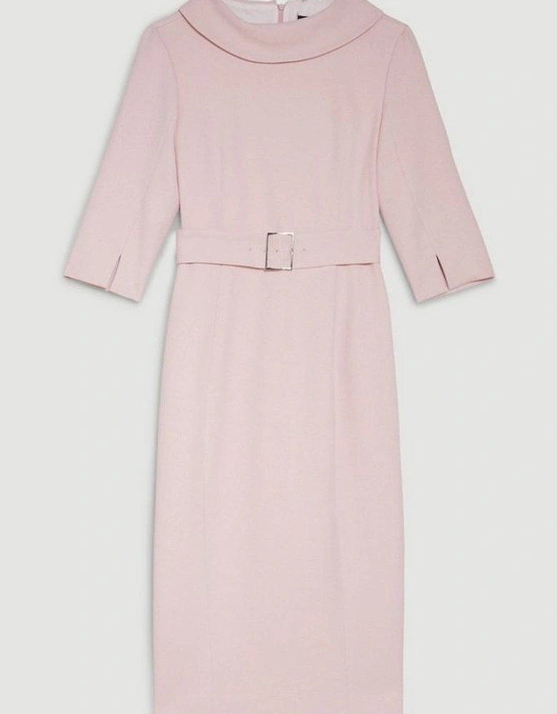 Tailored Structured Crepe Roll Neck Pencil Midi Dress