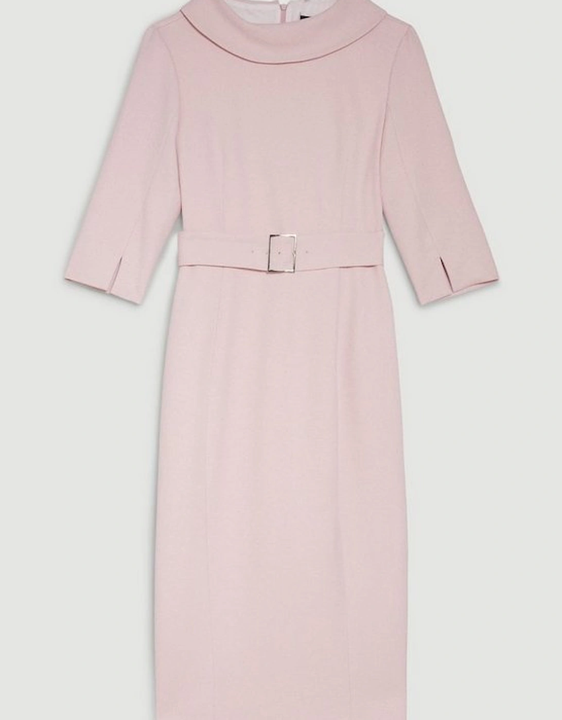 Tailored Structured Crepe Roll Neck Pencil Midi Dress