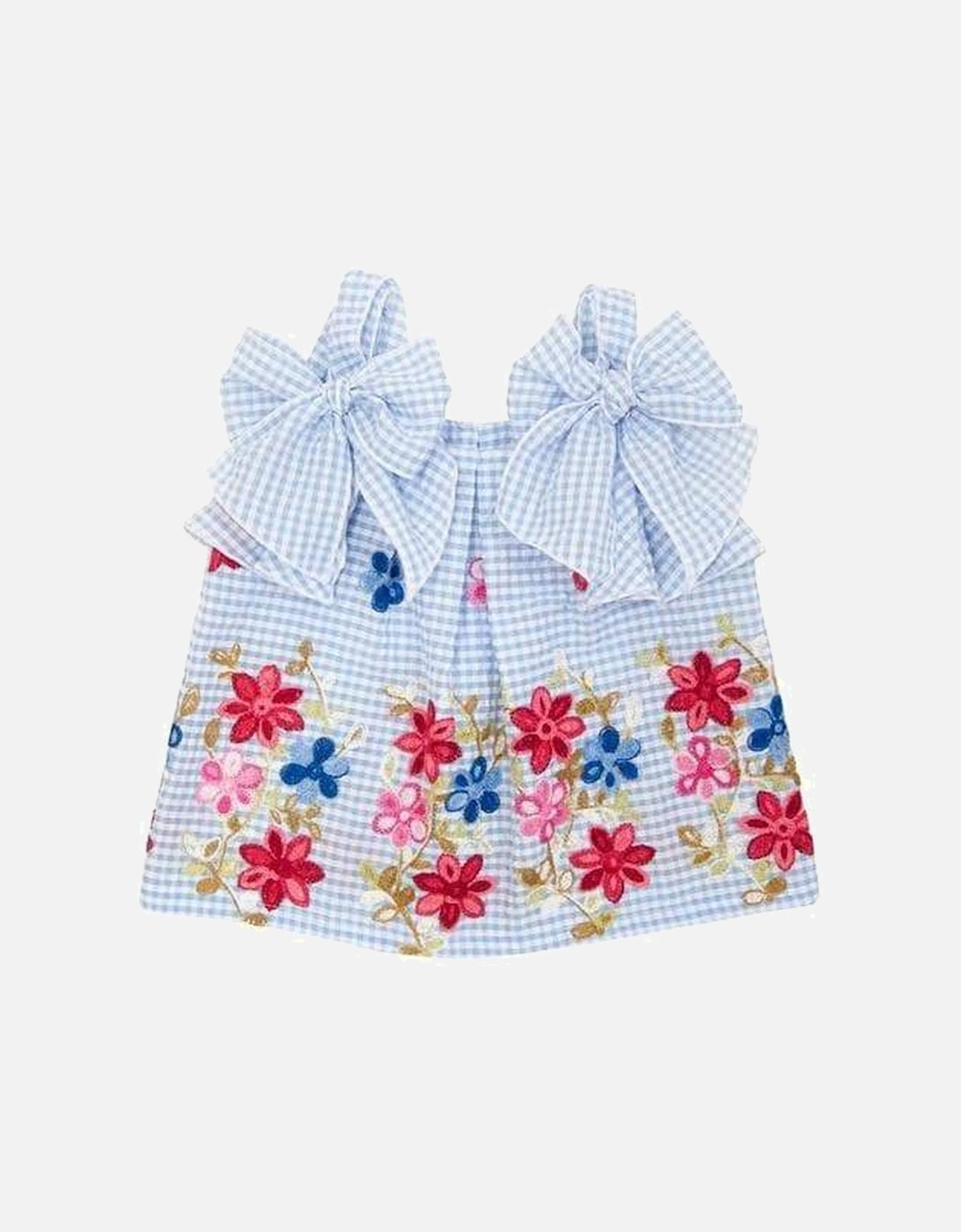 Girls Blue Gingham Embroidered Blouse, 3 of 2