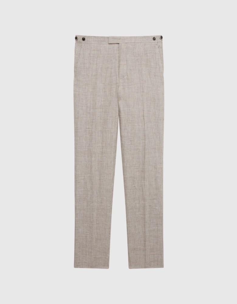 Slim Fit Linen Puppytooth Trousers