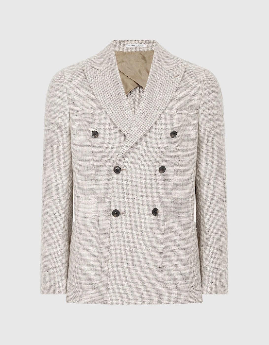 Slim Fit Double Breasted Linen Puppytooth Blazer, 2 of 1