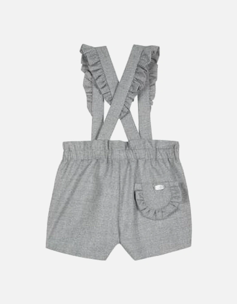 Girls Pale Grey Dungaree Frill Shorts