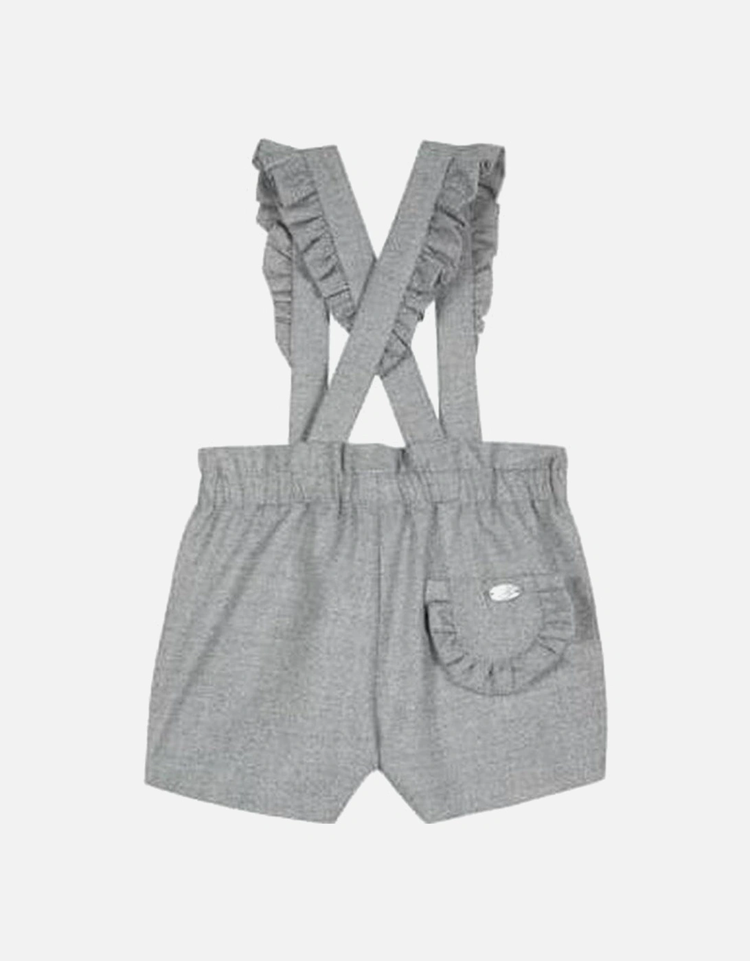 Girls Pale Grey Dungaree Frill Shorts, 3 of 2