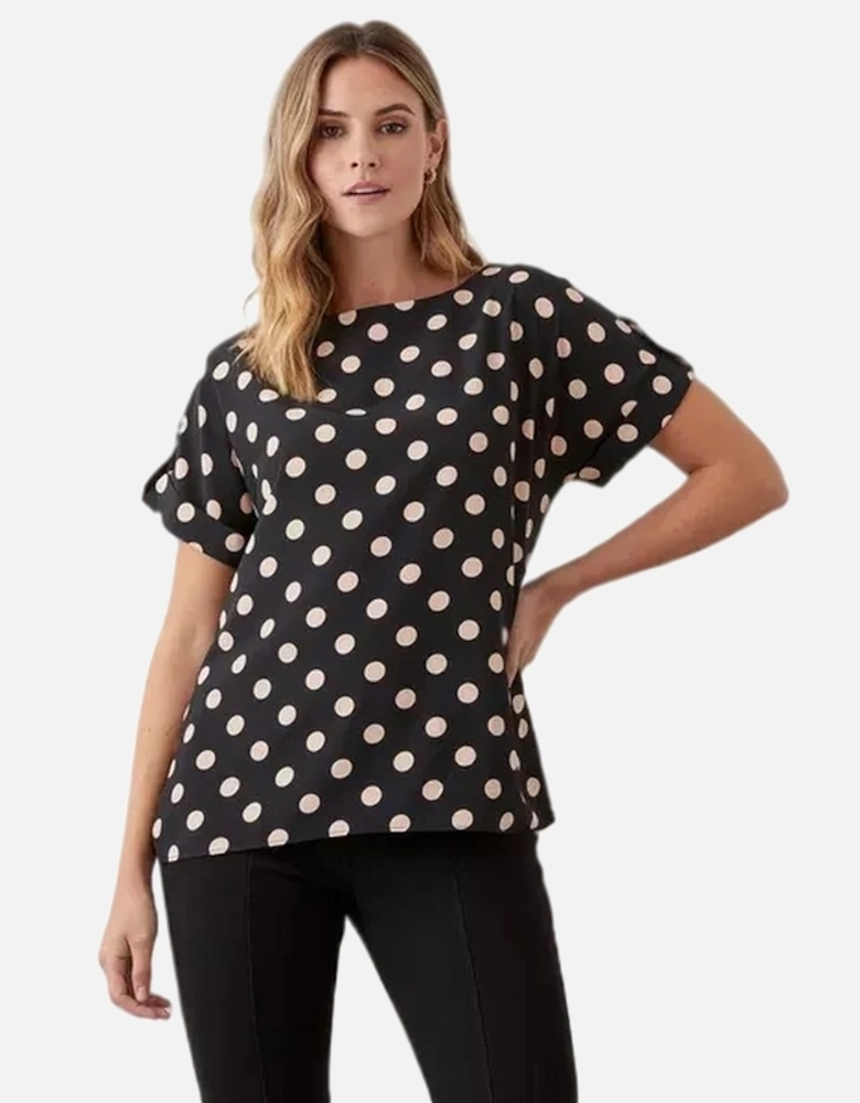 Womens/Ladies Spotted Roll Sleeve Blouse