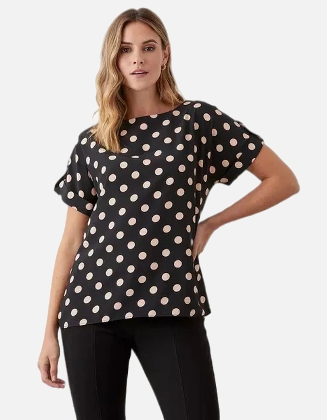 Womens/Ladies Spotted Roll Sleeve Blouse, 5 of 4
