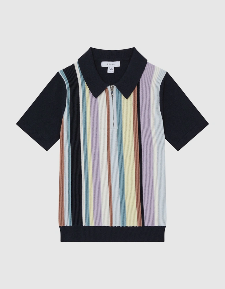 Striped Ribbed Half Zip Polo T-Shirt