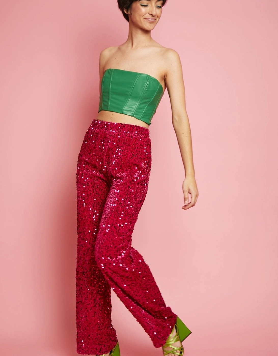 Pink Sequin Trousers with Elasticated Waist, 7 of 6