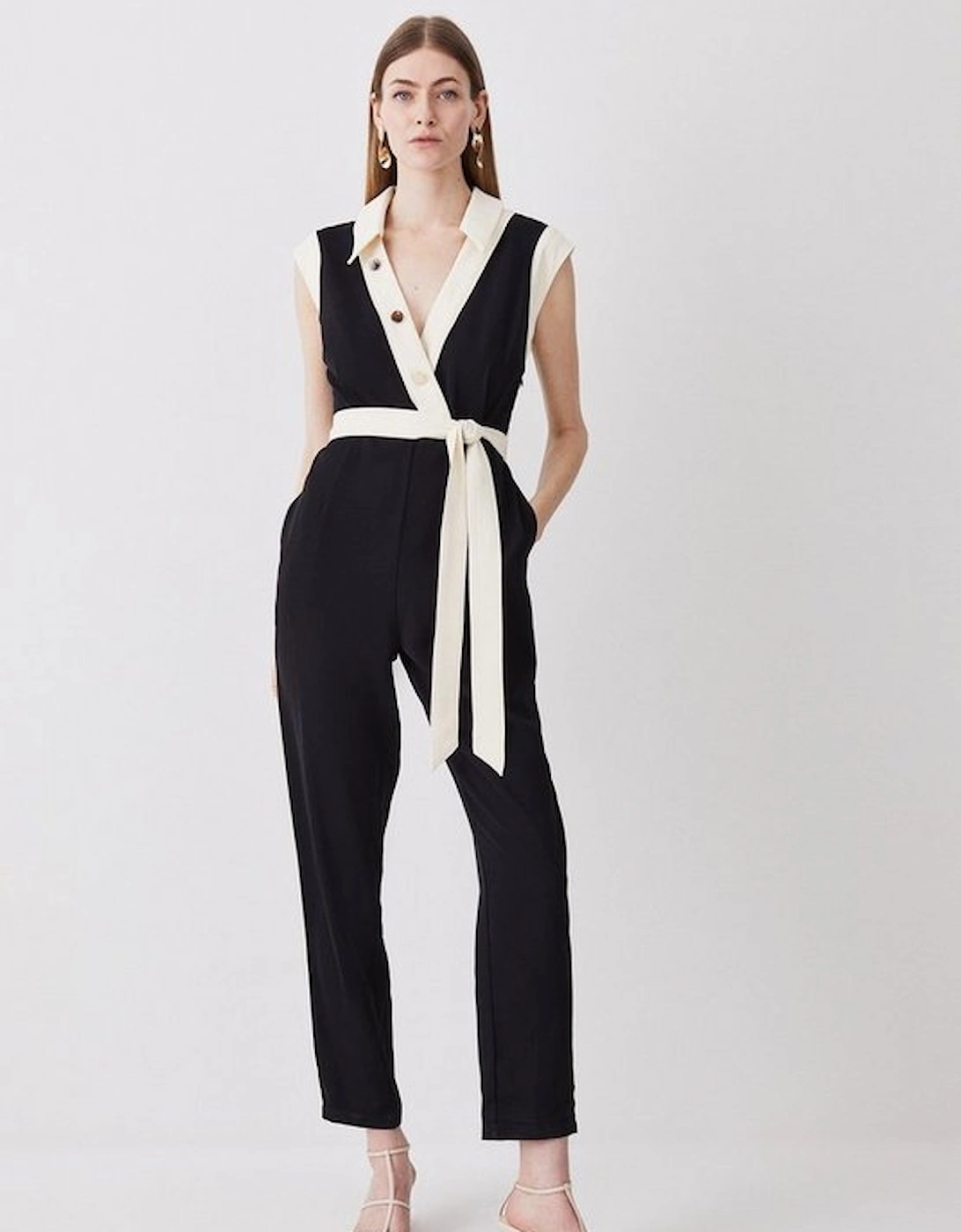 Twill Button Detail Woven Wrap Jumpsuit, 5 of 4