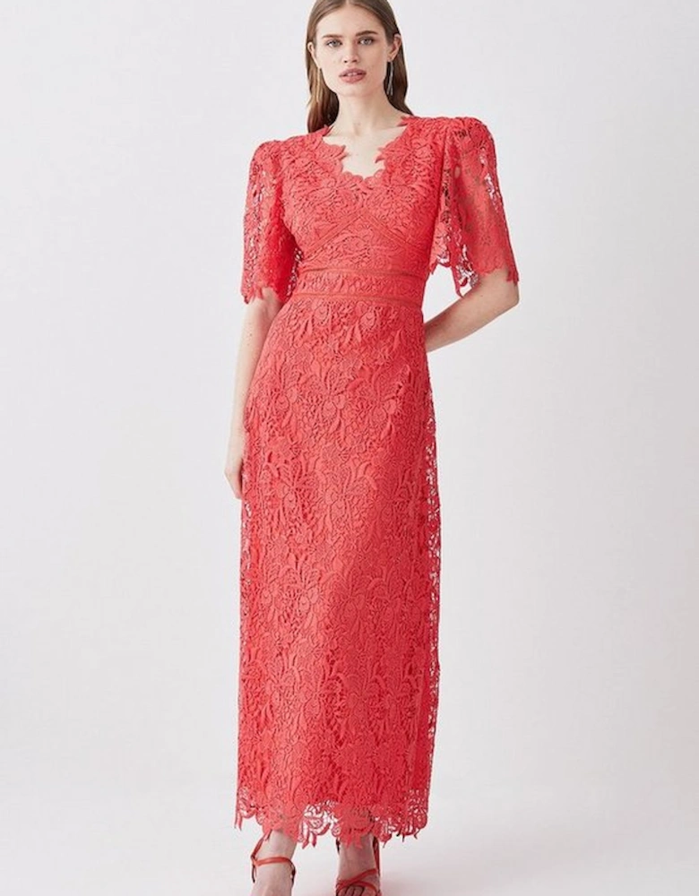 Guipure Lace Flute Sleeved Woven Maxi Dress