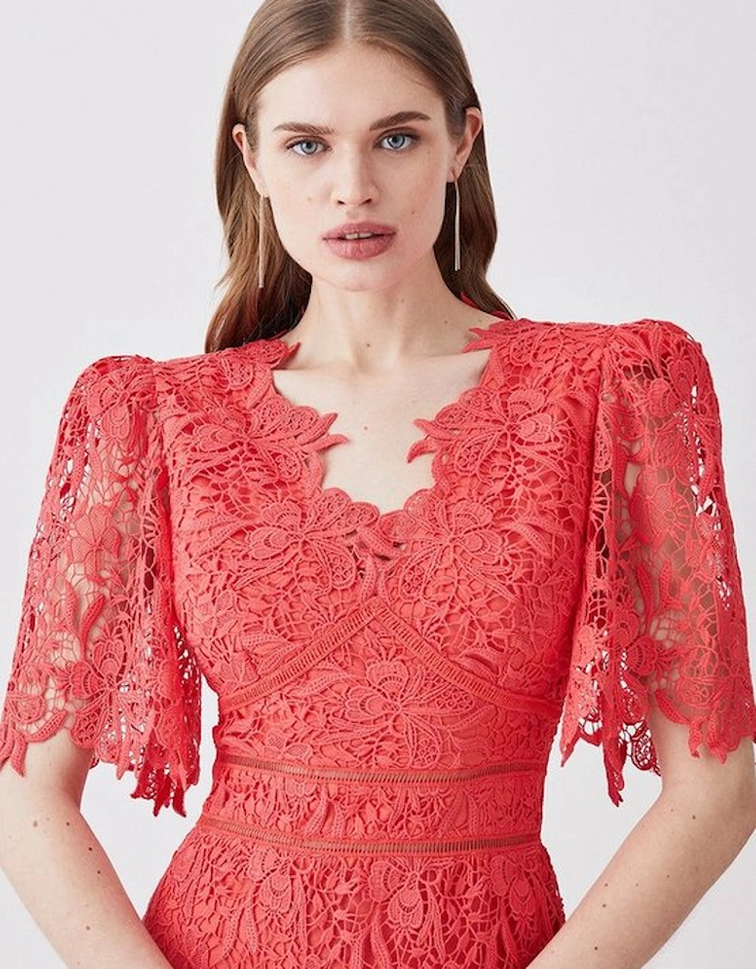 Guipure Lace Flute Sleeved Woven Maxi Dress