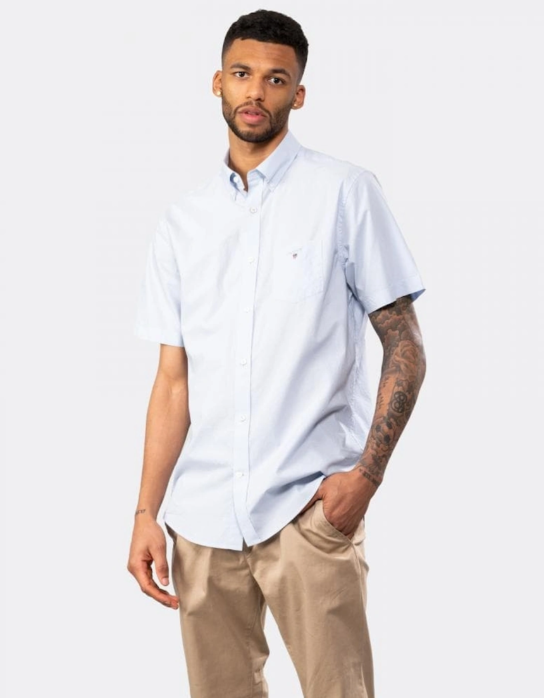 Regular Broadcloth Short Sleeve Button Down Mens Shirt, 6 of 5