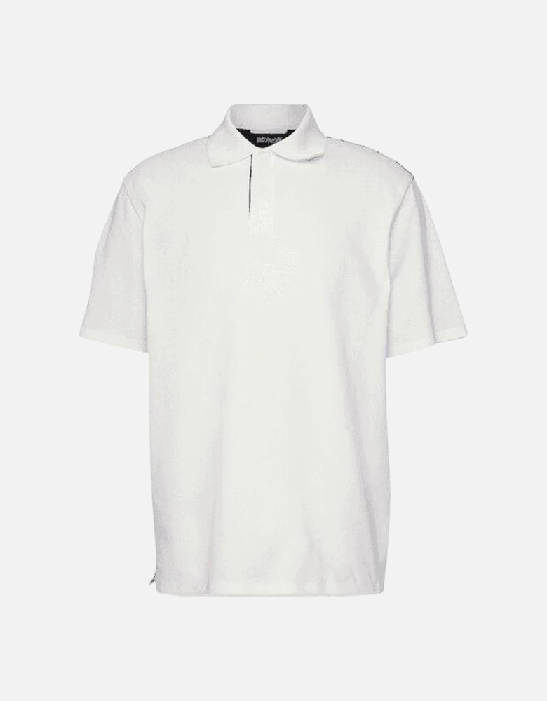 Cotton Shoulder Print White Polo Shirt