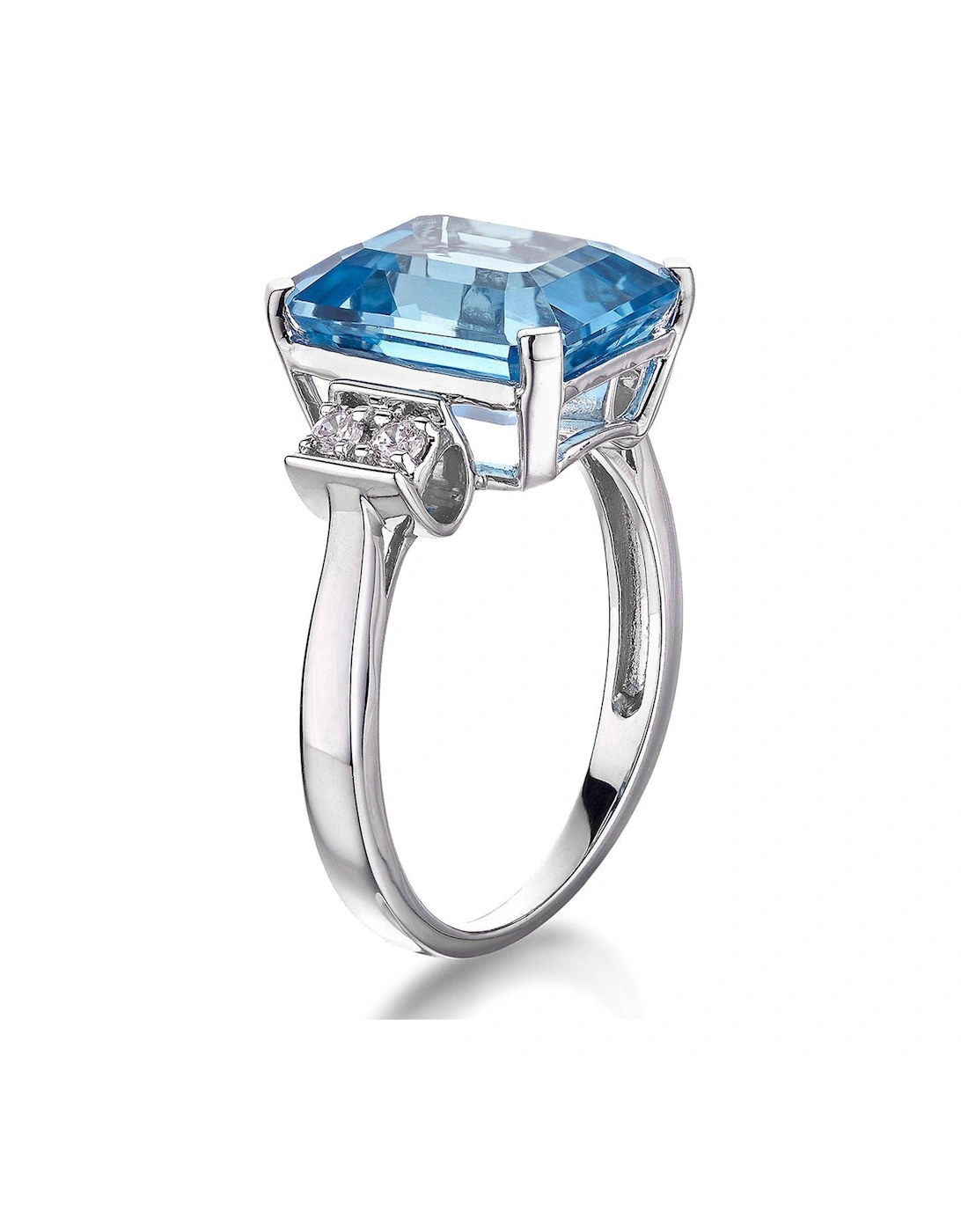 9ct White Gold Blue Topaz Emerald Cut Ring