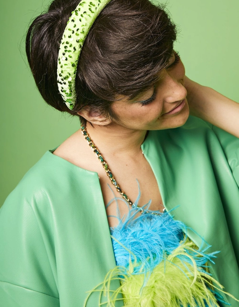 Green Padded Sequin Headband