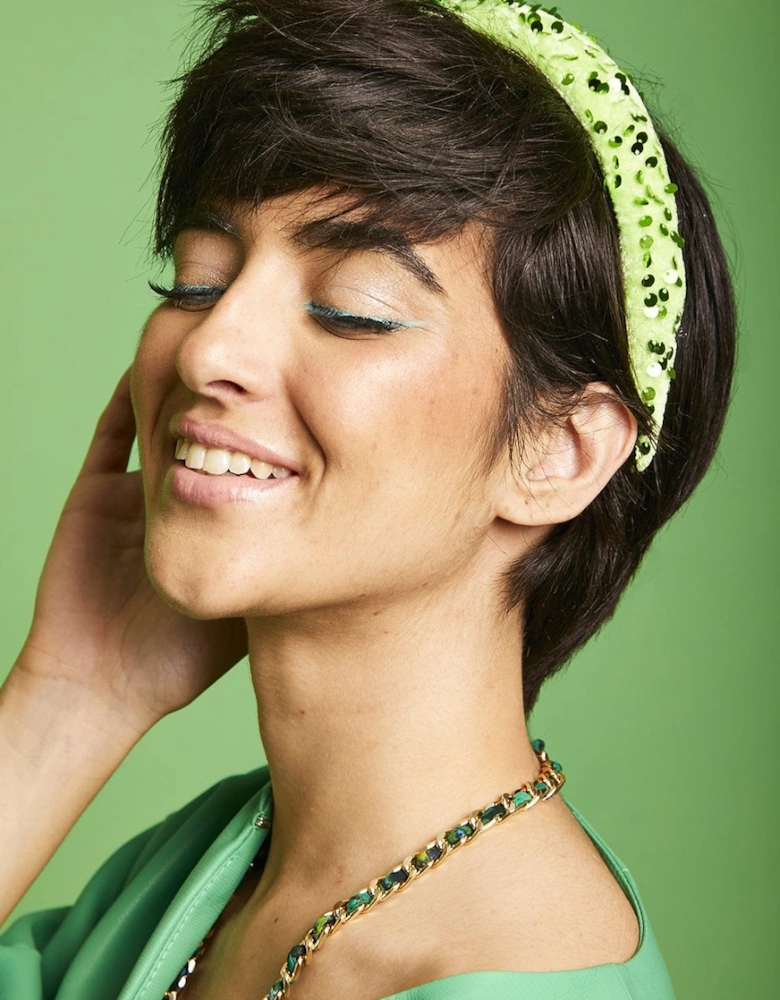 Green Padded Sequin Headband