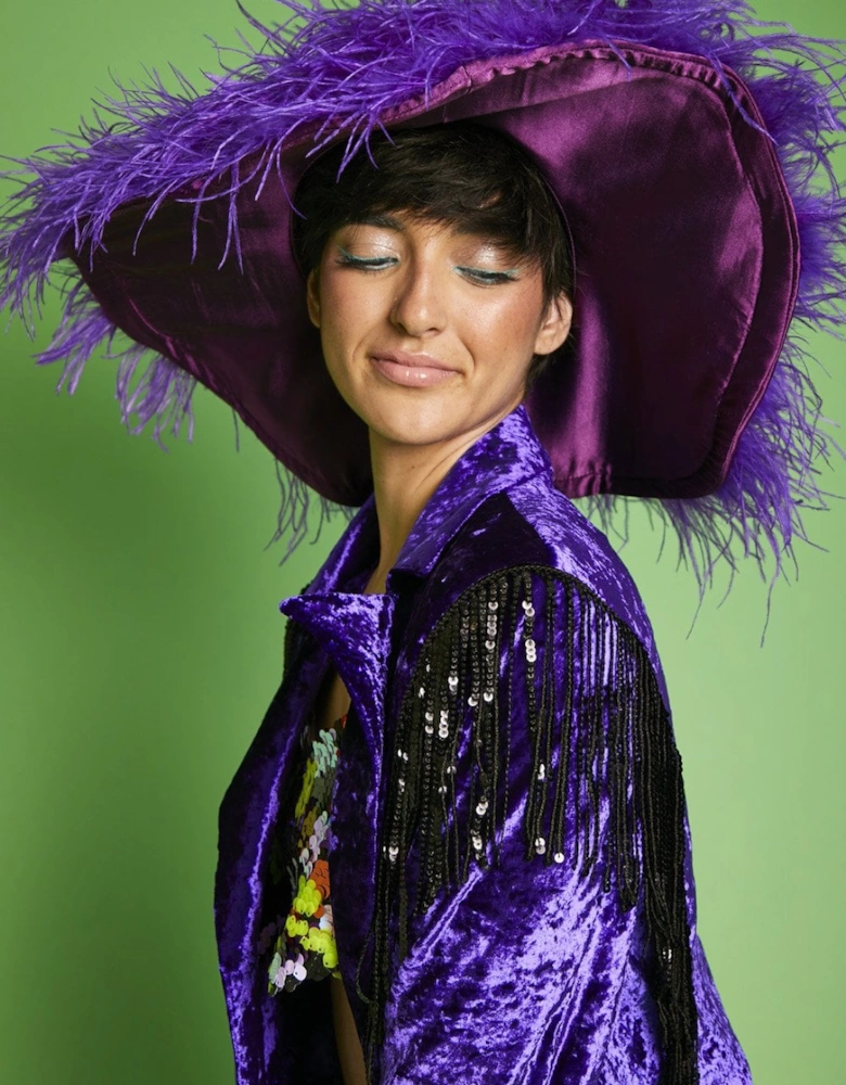 Purple Crushed Velvet Blazer dress with Sequin Tassels