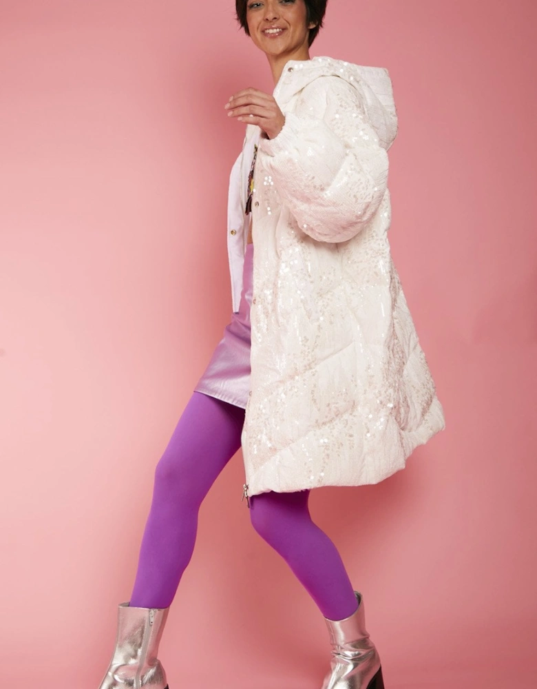 White Sequin Puffer Down Coat