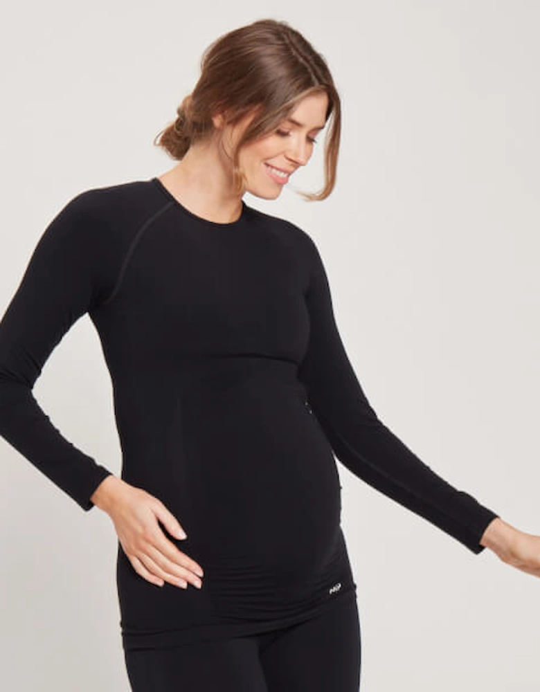 Women's Maternity Seamless Long Sleeve T-Shirt - Black