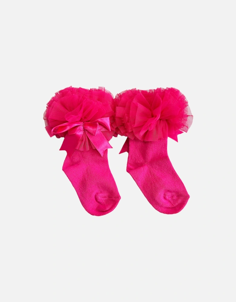 Cerise Pink Ankle Tulle Socks