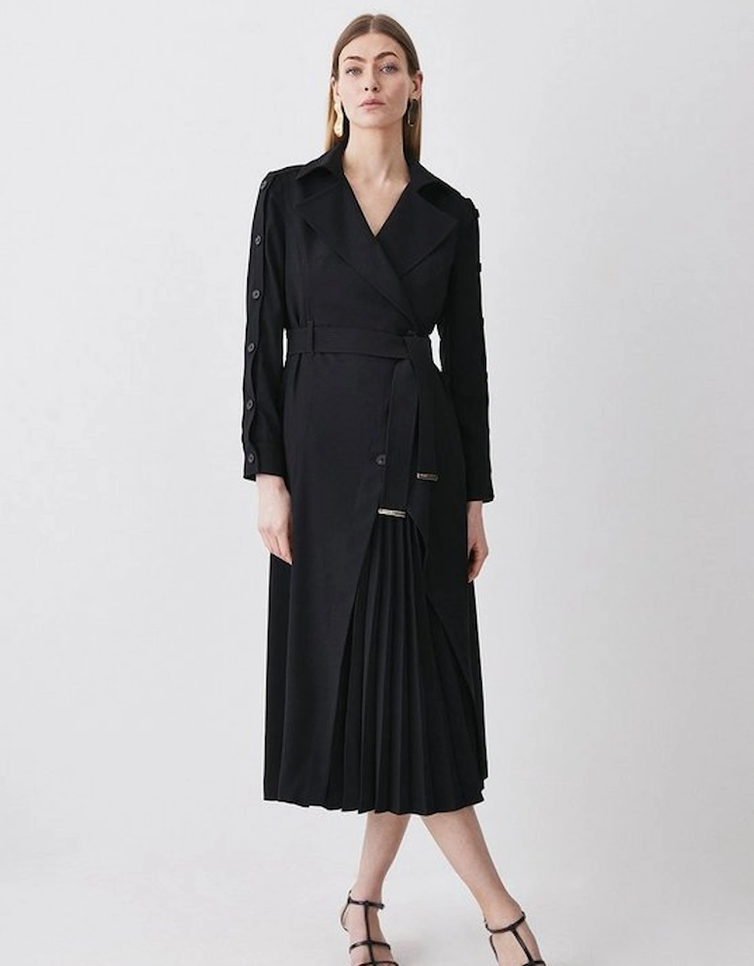 Button Detail Pleated Detail Midi Dress, 5 of 4