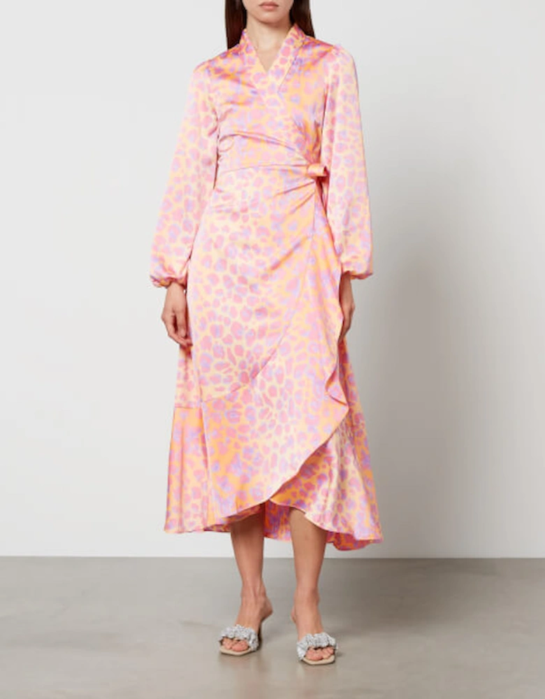 Laracras Printed Silk-Satin Wrap Dress
