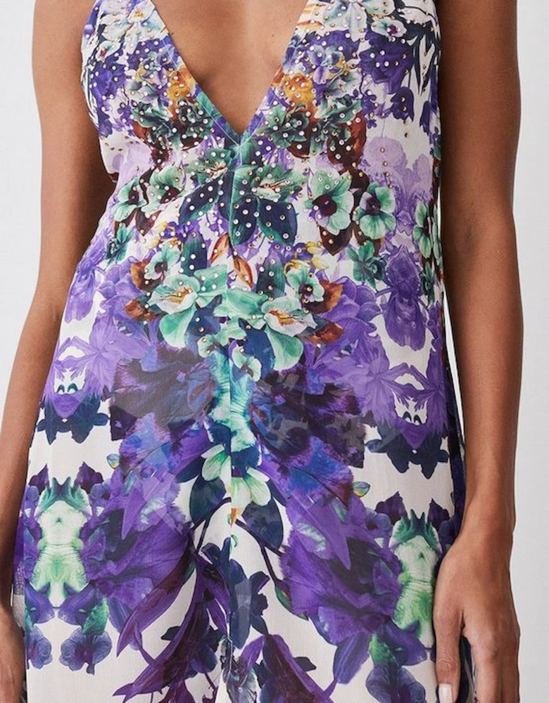 Tall Mirrored Floral Embellished Strappy Beach Maxi Dress