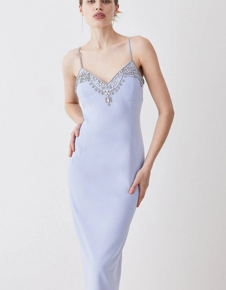 Tall Crystal Embellished Strappy Woven Midi Dress
