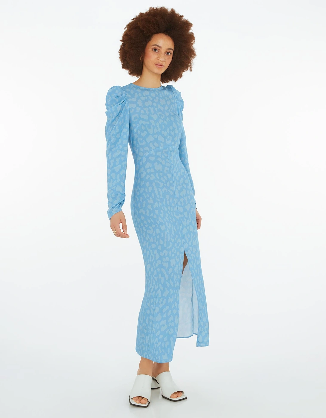 Marie Tea Dress in Blue Cheetah Print