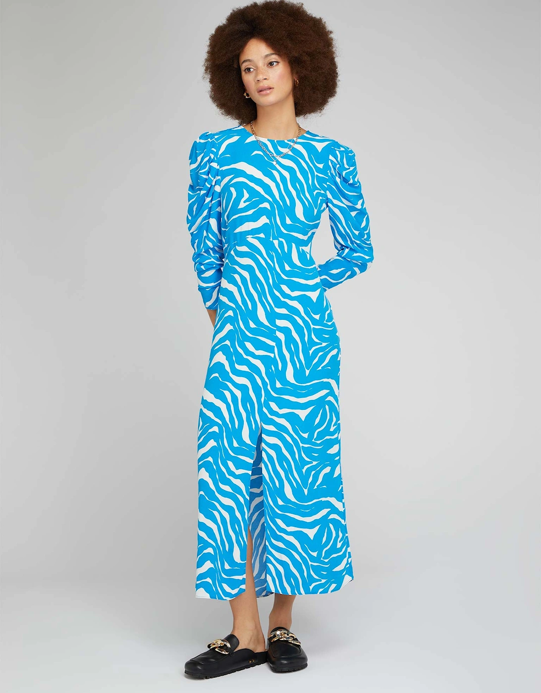 Marie Tea Dress in Blue Zebra Print, 6 of 5