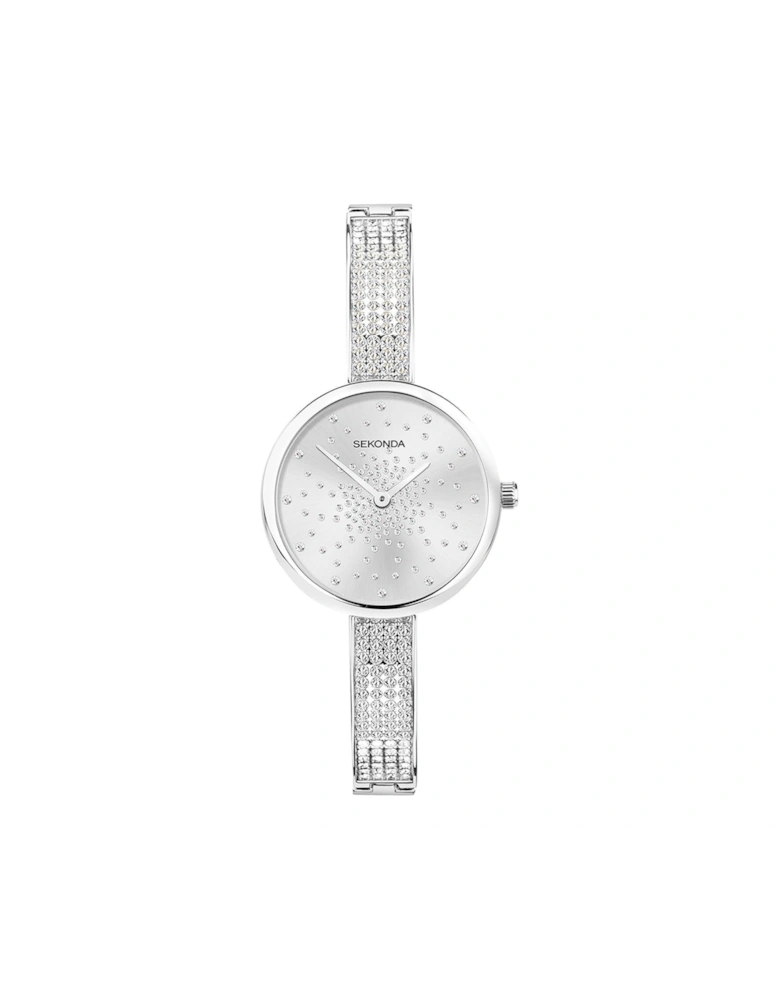Womens Silver Alloy Bracelet Analogue Watch