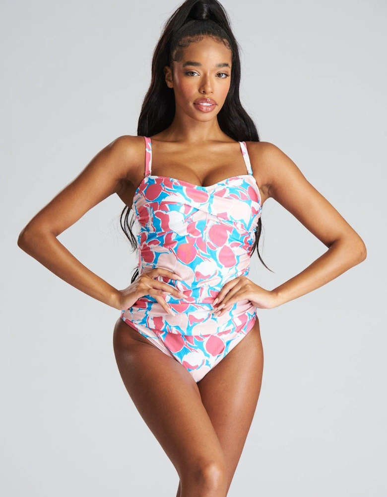 Southbeach Blue / Pink Retro Twist Swimsuit With Tummy Control